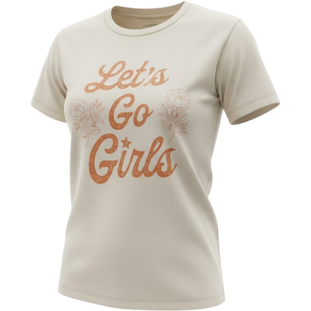 Golden Rose Clothing Lets Go Girls Graphic Tee Cream Orange Small USA Made